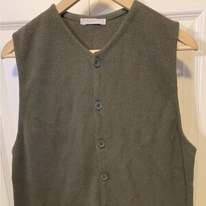Joan Vass studio women’s sz 1 Olive green Knit cardigan dress buttons